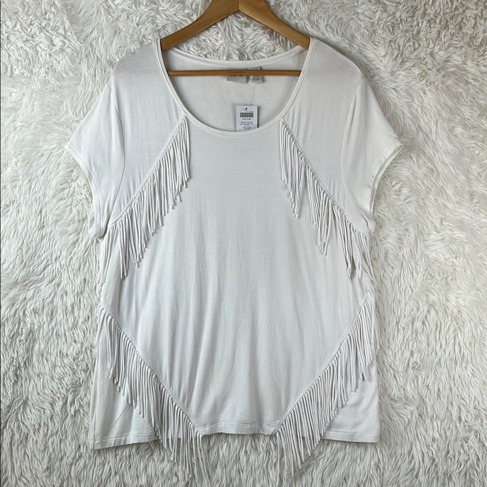 NWT Zenergy by Chico's white Melanie Fringe Top